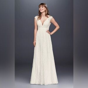 Galina Wedding Dress SZ 12 Ivory Cap Sleeve Chantilly Lace NWT STYLE# KP3820